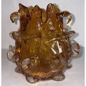 OK Lighting Crystal Home Collection Art Glass Urchin/Thorn Vase Amber 6.5” 1 pc